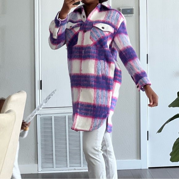 Blank NYC Revolve Purple Pink Plaid Oversized Prime Time Shirt Jacket Shacket - Picture 11 of 14